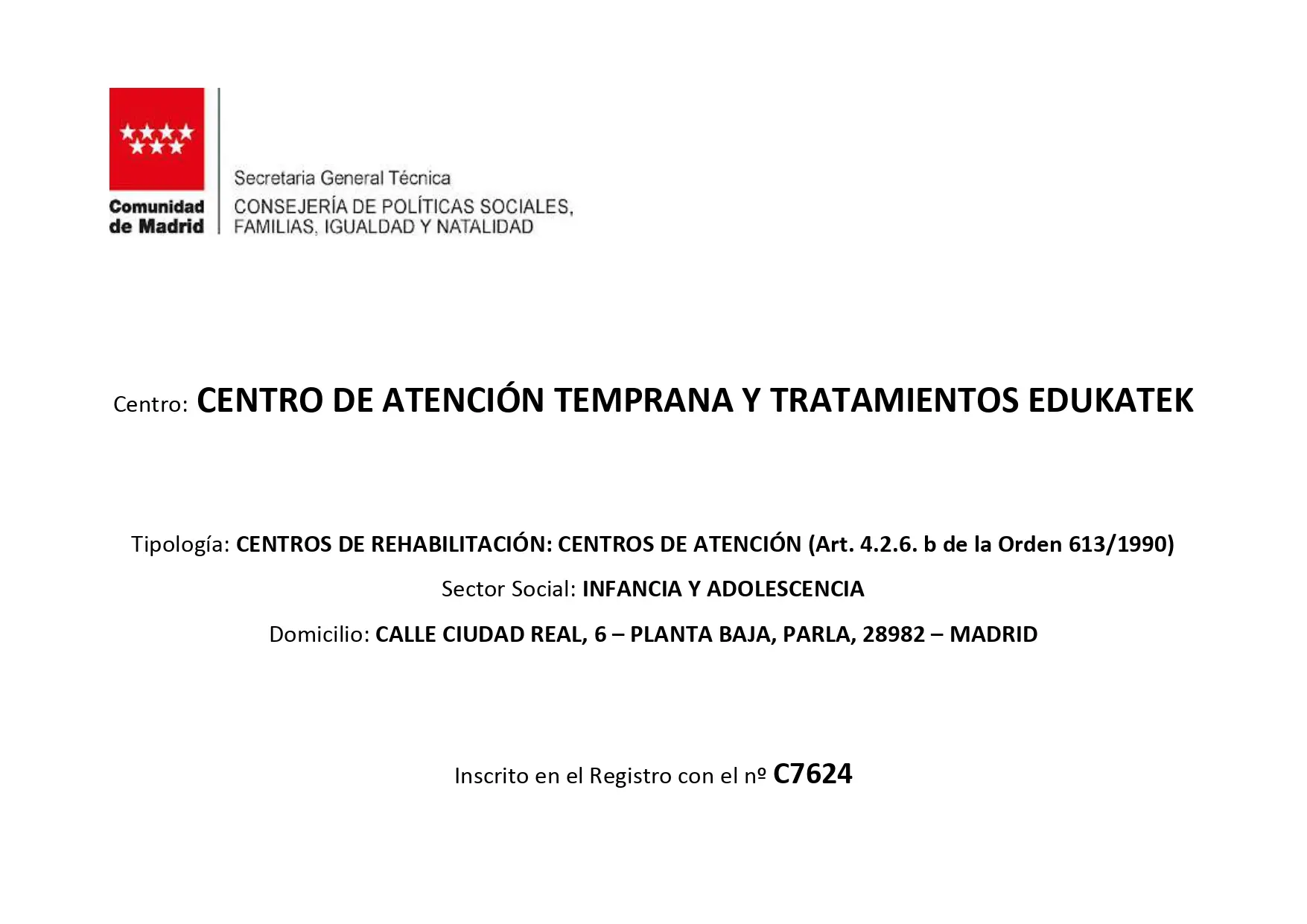 Solicitud de plaza pública de Atención Temprana